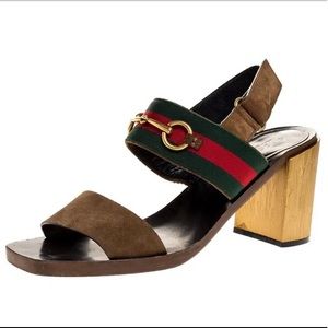 Gucci Querelle Suede Web Sandal Marron Glace 9.5